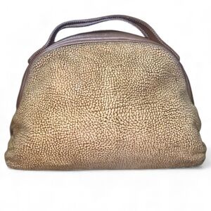 Borbonese RedWall Vintage Quail Pattern Suede/Leather Dome Bag